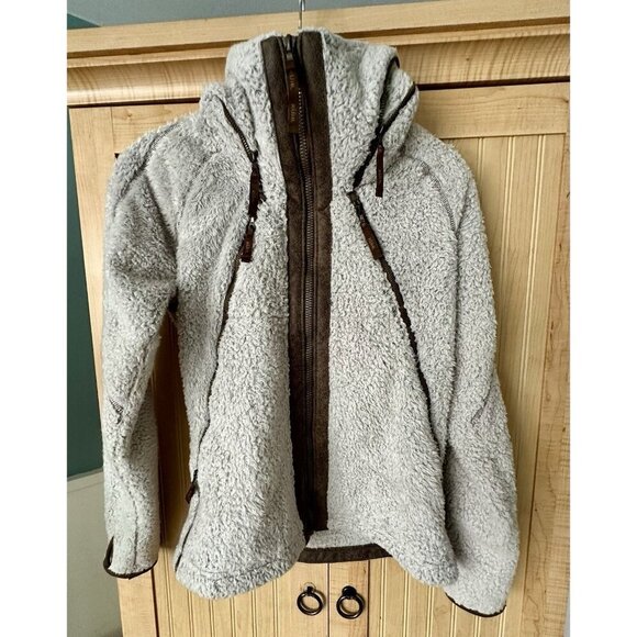 Kuhl Jacket Women Small Flight Sherpa Fleece Beige Fleece Hooded Full Zip - Picture 3 of 12